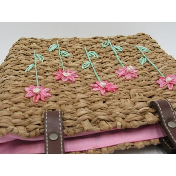 Lord & Taylor Purse Straw Rattan Handbag Retro Flowers Vacation Floral 90s VTG - Picture 15 of 16